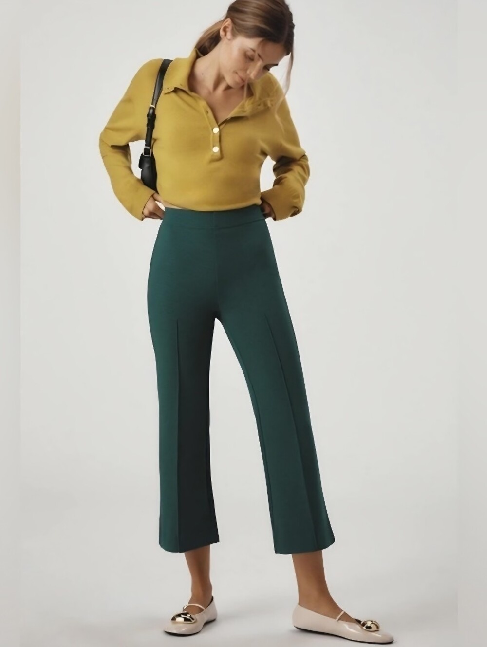 Anthropologie Maeve Margot Kick Flare Cropped Knit Stretch Pants in Pine Green - Picture 10 of 10
